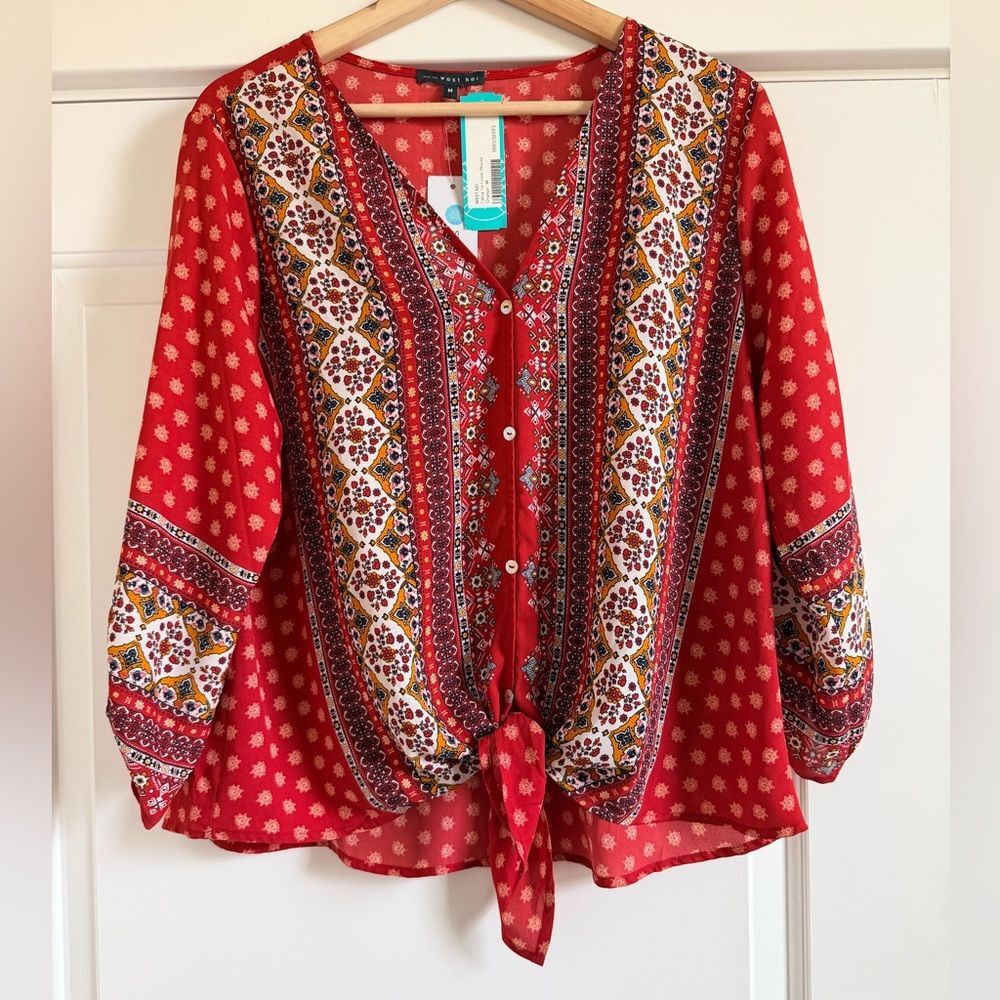 West Kei Red and White BoHo Blouse